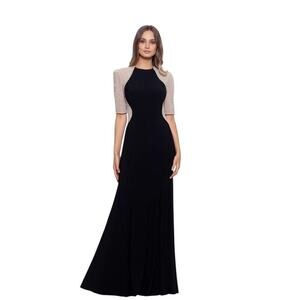 Xscape Women's Quarter Sleeve Long Jersey Knit Evening Dress Black Size 8 NWT